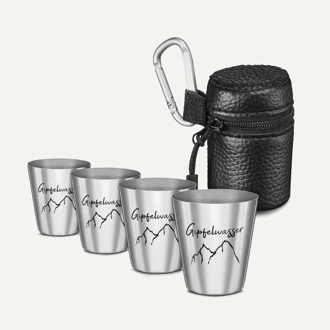 Stamperl Set / 4 Stamperl Becher & Etui zur Aufbewahrung