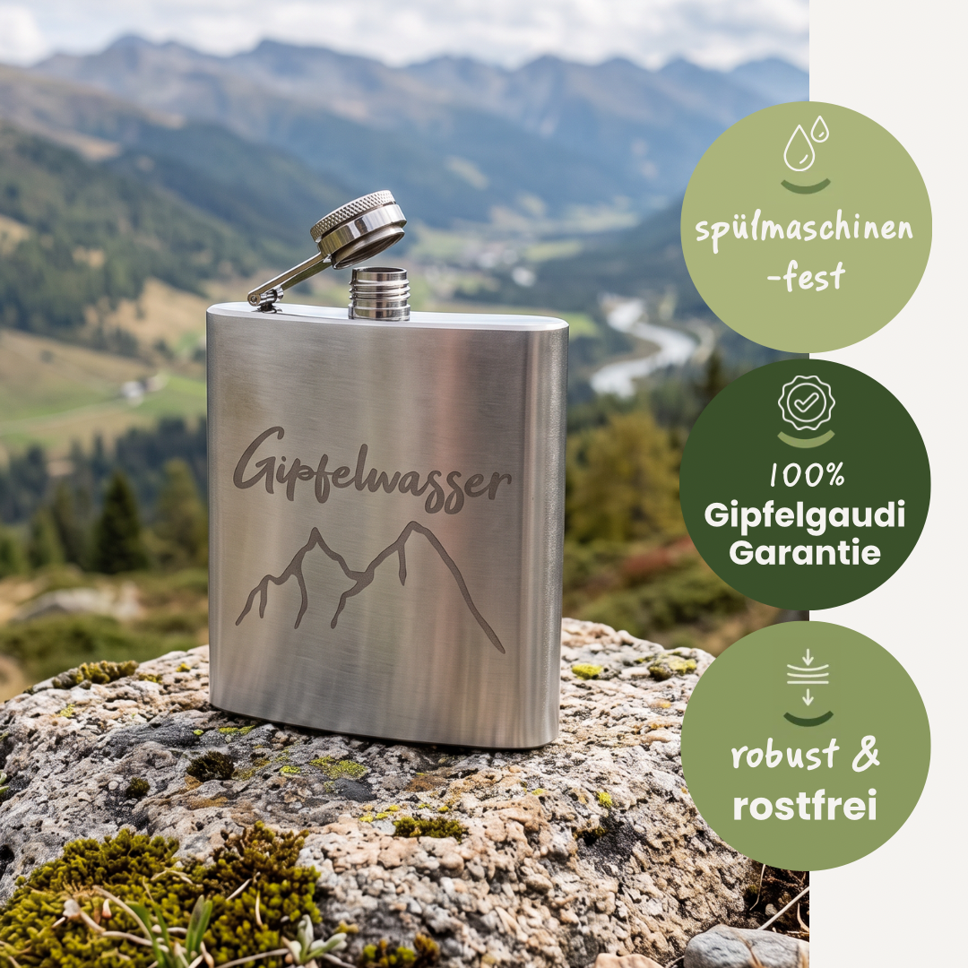 Gipfelwasser Edelstahl Flachmann