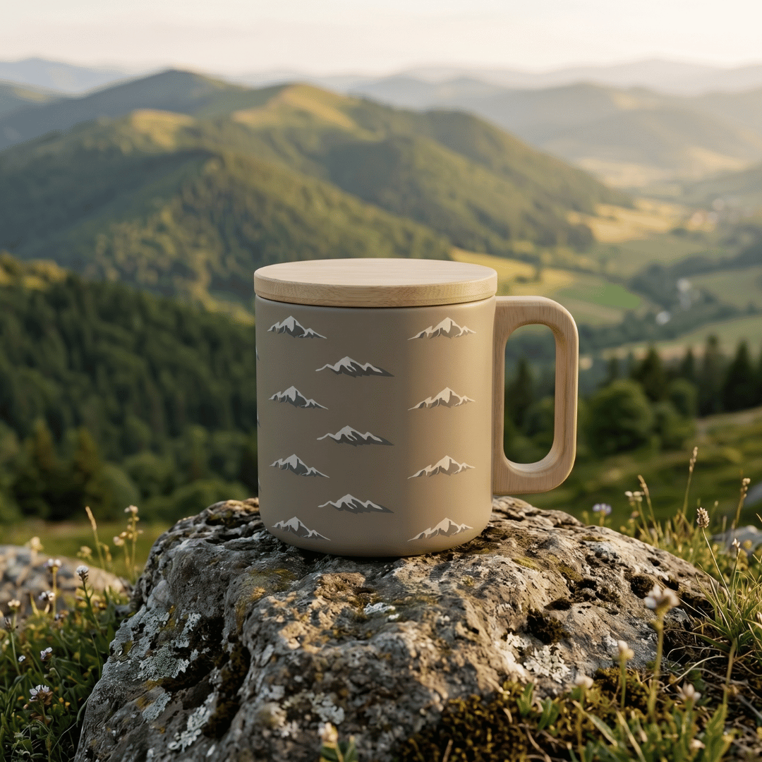 Berge Tasse mit Holzdeckel