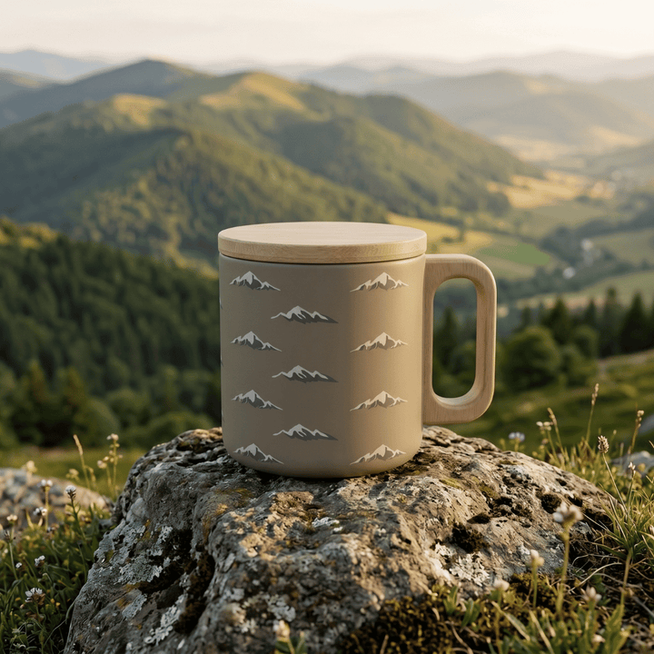 Berge Tasse mit Holzdeckel