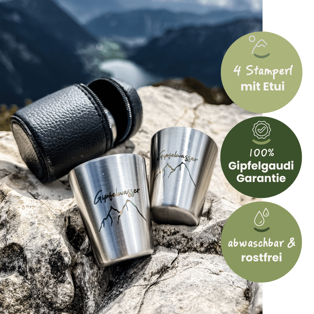 Gipfelwasser Stamperl mit Etui