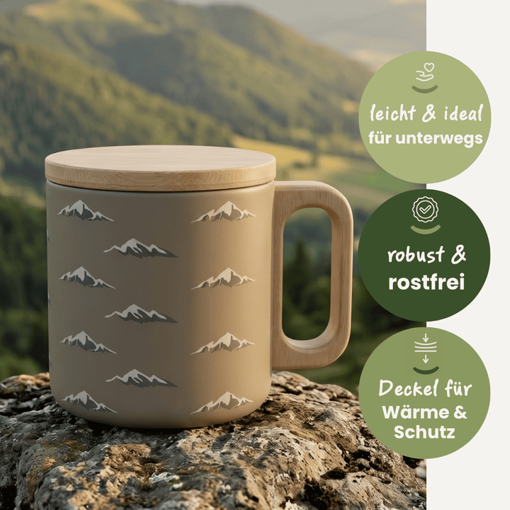 Berge Tasse mit Holzdeckel