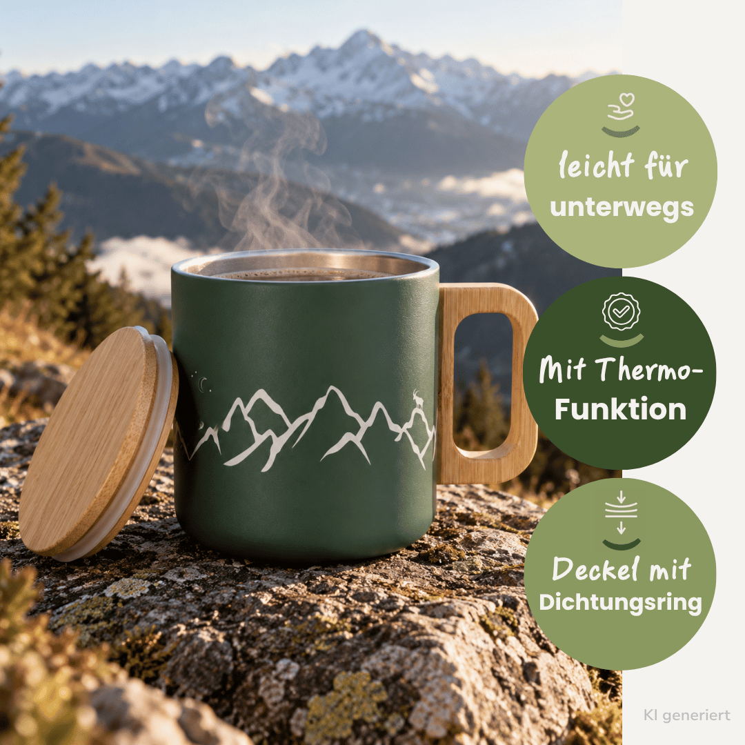 Bergwelten - Tasse mit Holzdeckel